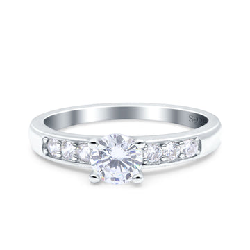 Art Deco Wedding Ring Round Simulated Cubic Zirconia 925 Sterling Silver